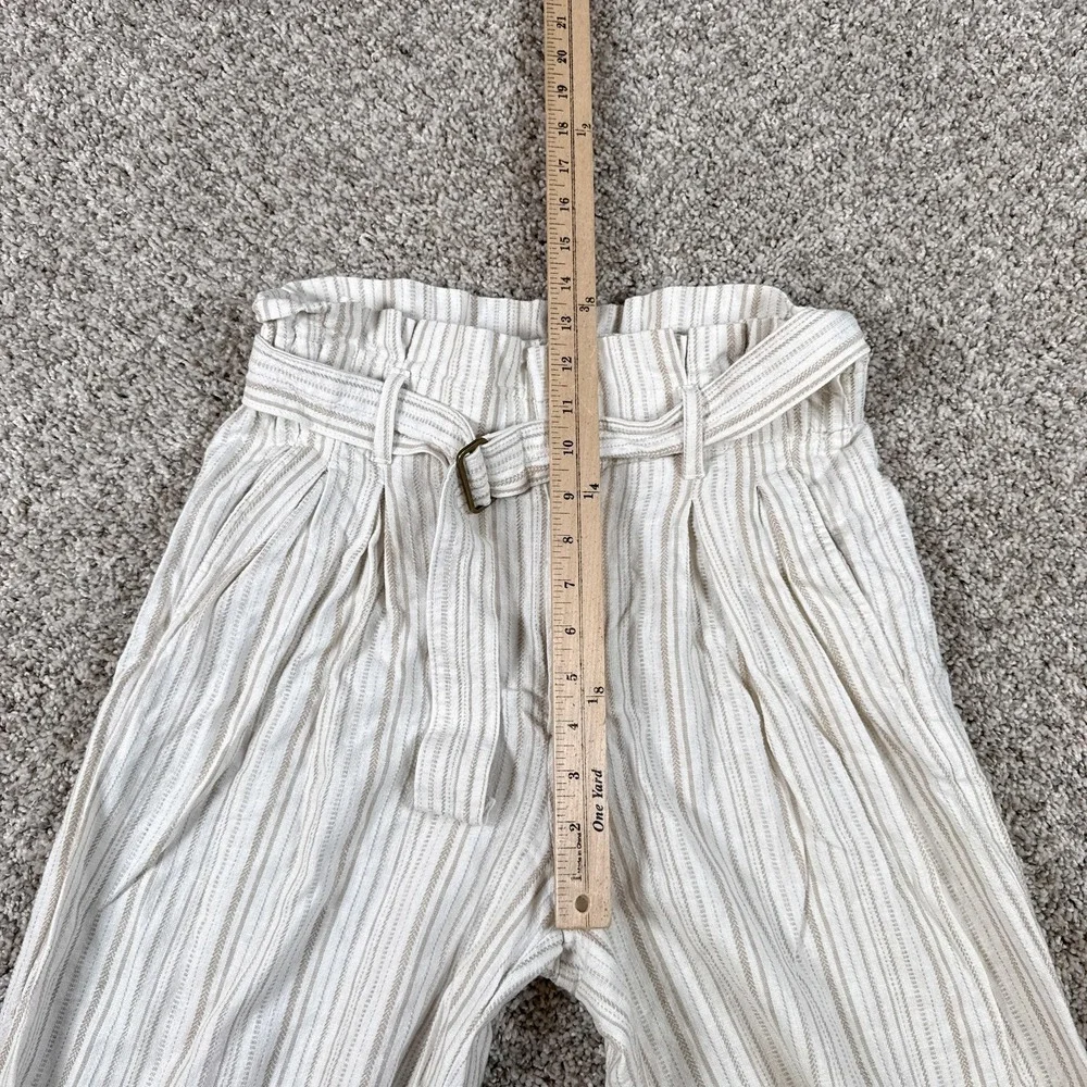 Banana Republic Pants Womens 4‎ White Stripe Paperbag Wide Leg Linen Crop Casual